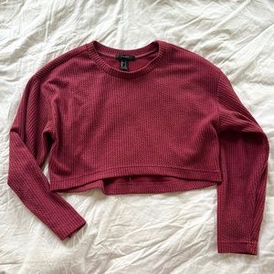 Maroon / Dark red-pink Forever 21 Cropped Long-Sleeved Top